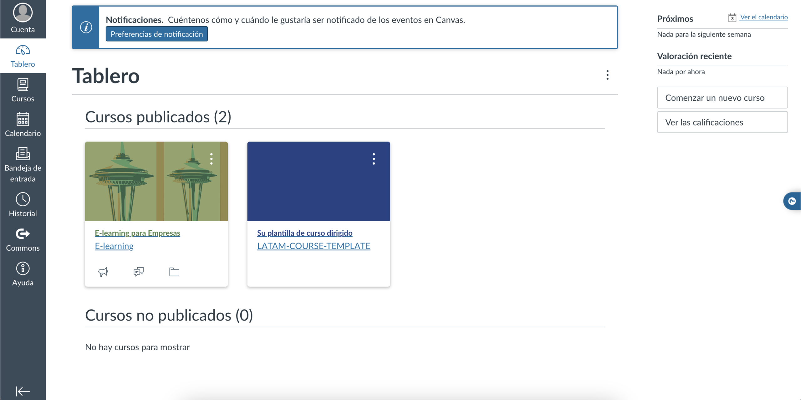 como es la interfaz principal de canvas lms